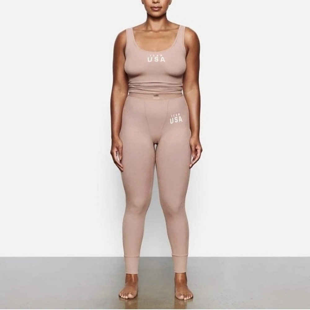 NWT Skims Team USA Ribbed Ankle Olympic Capsule Rib Leggings in Sienna Sz XXS